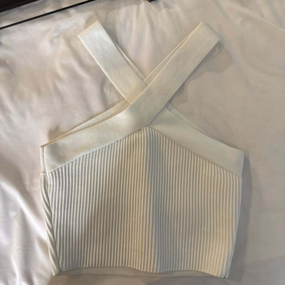 Sincerely Jules Criss Cross Halter Top Size S White Ribbed Knit